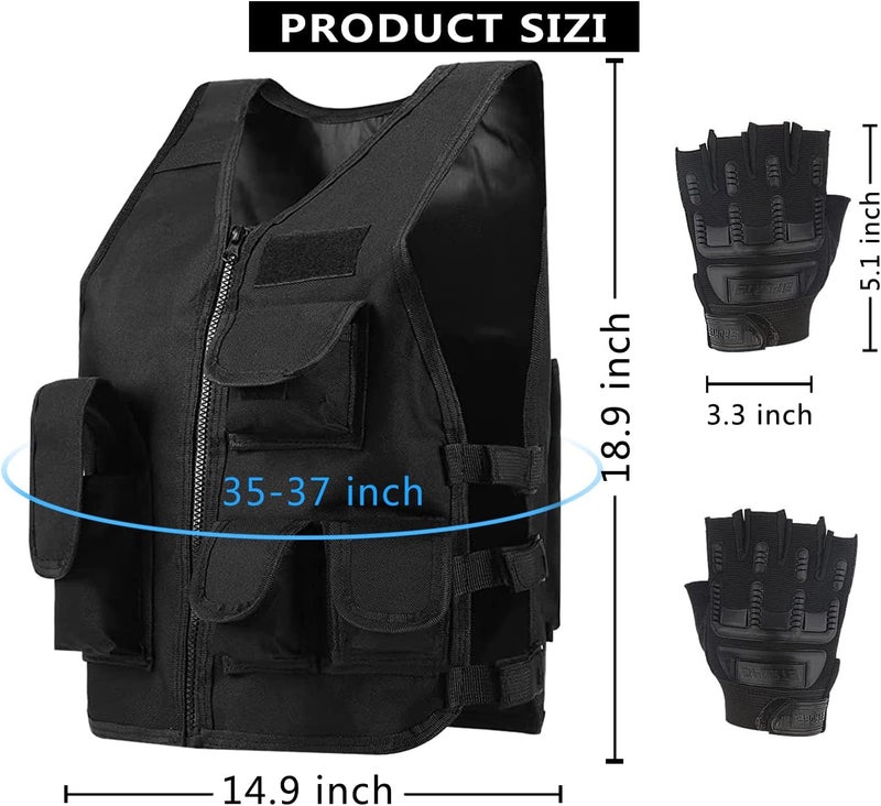 Green Bean Kids Outdoor Tactical Vest, Children's Combat Vest Adjustable Breathable Vest with Kids Half Finger Short Gloves - Image 2